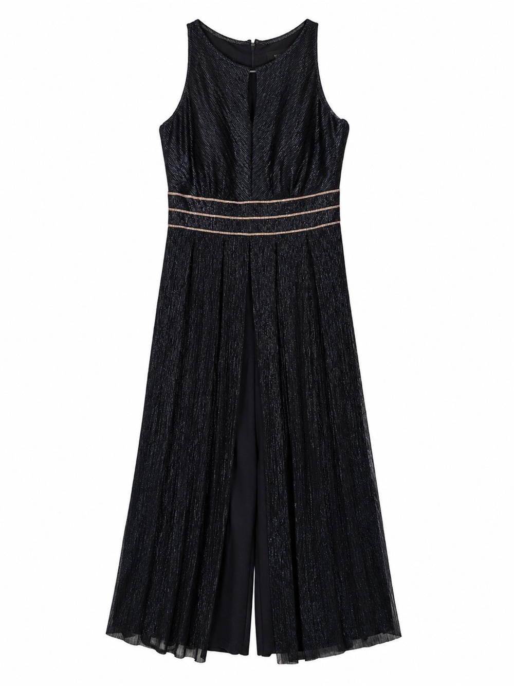 R&M Richards Black Metallic Pleated Wide Leg Jumpsuit Size 8